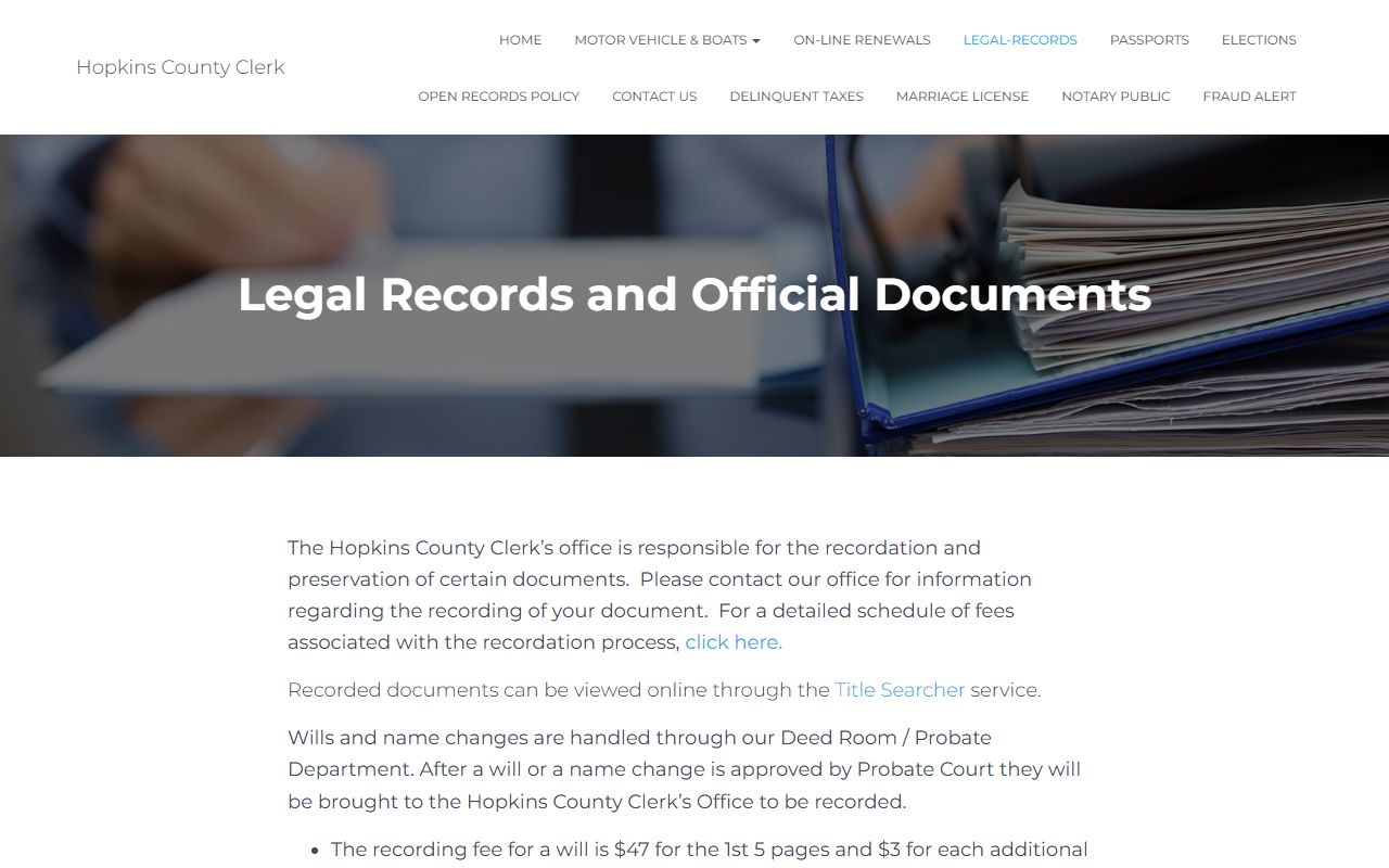 Hopkins County Circuit Court Clerk records and County Clerk legal records split