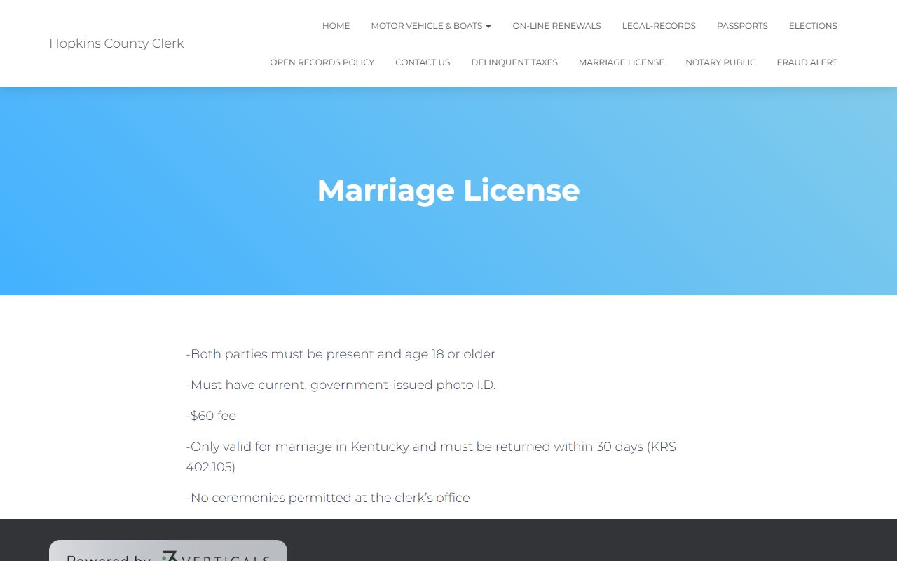 Hopkins County Circuit Court Clerk records marriage license office distinction