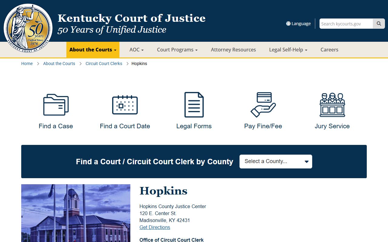 Hopkins County court records Kentucky Court of Justice county page