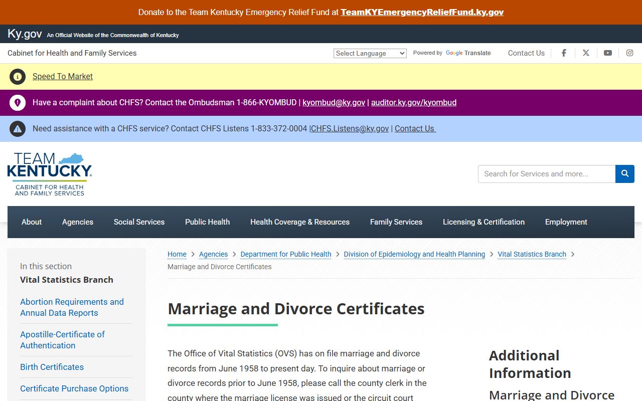 Hopkins County marriage and divorce records Kentucky certificate page