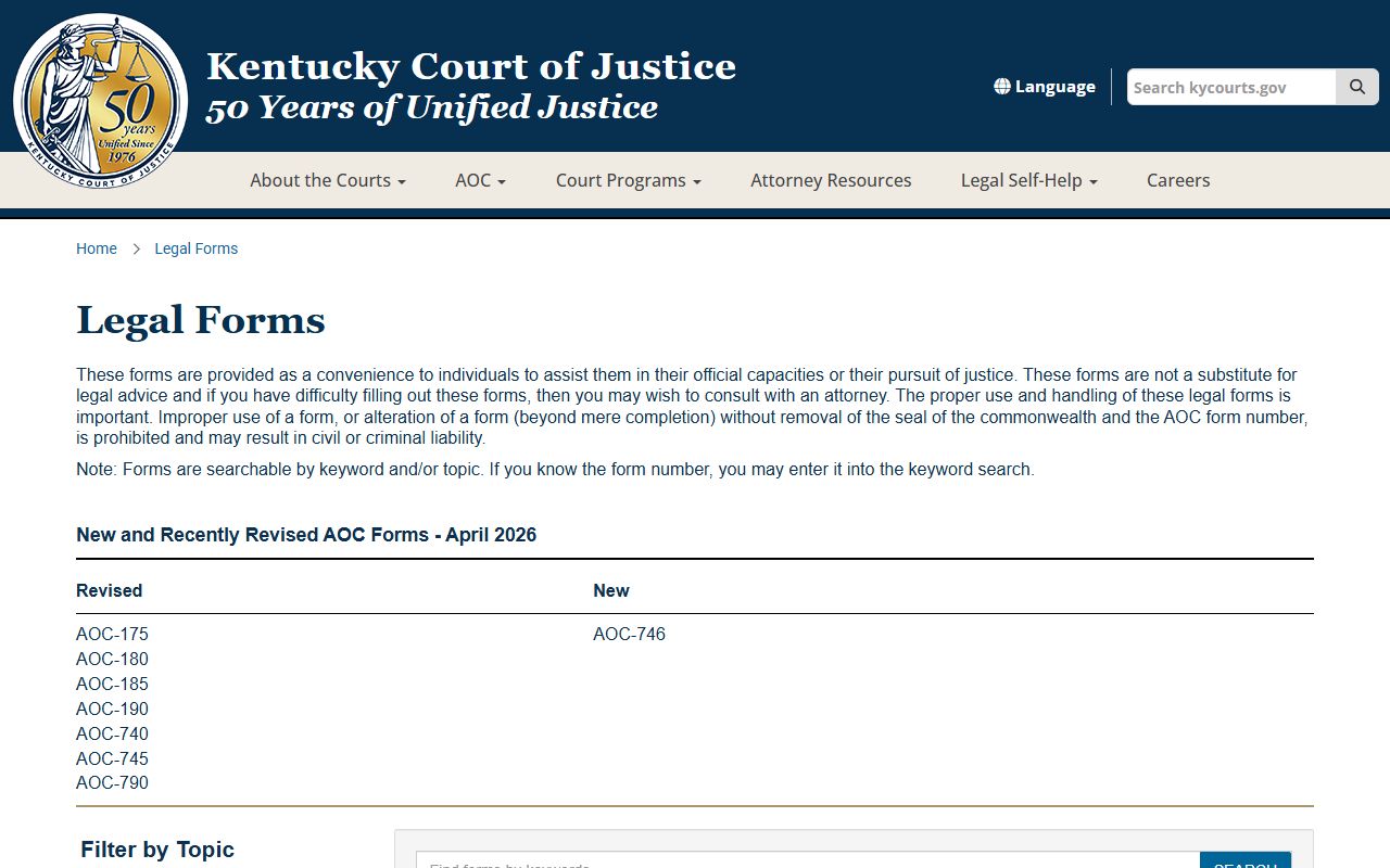 Hopkins County probate records Kentucky Court of Justice legal forms