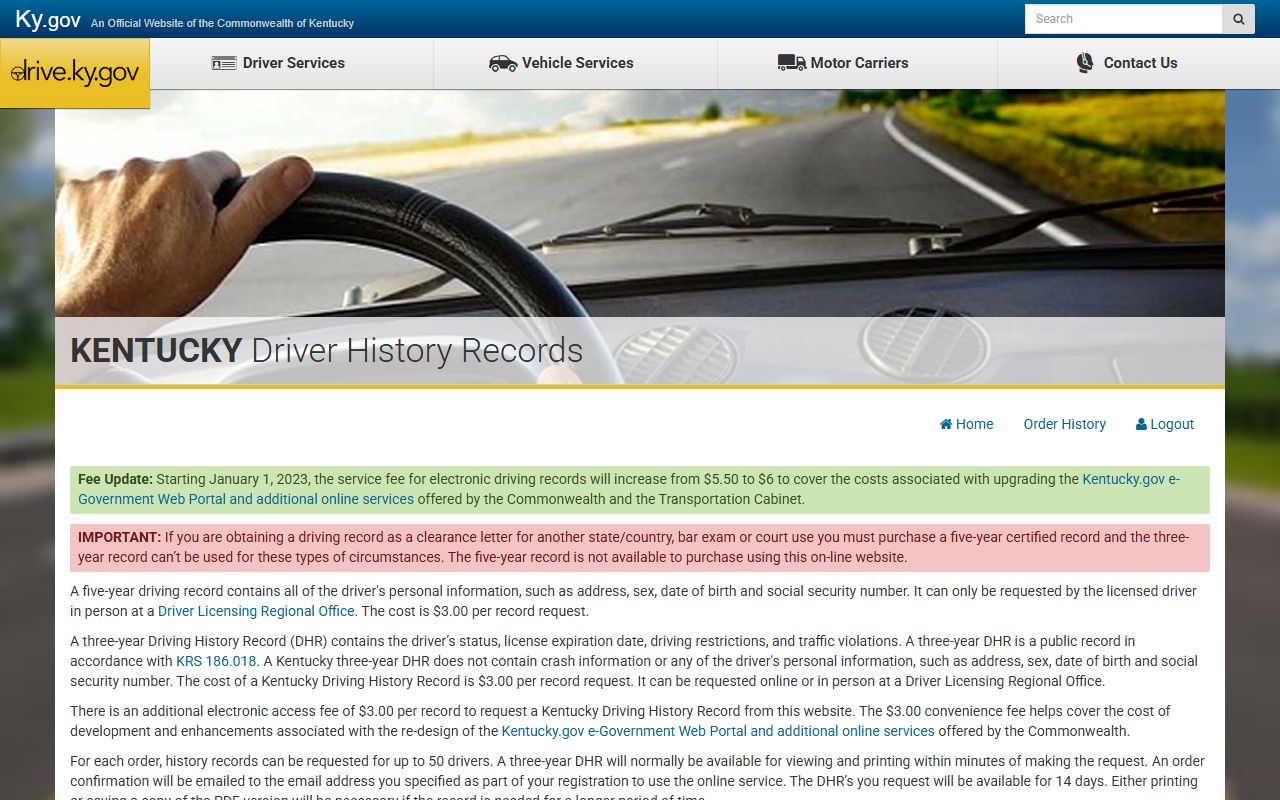Hopkins County traffic court records Kentucky Driver History Record portal