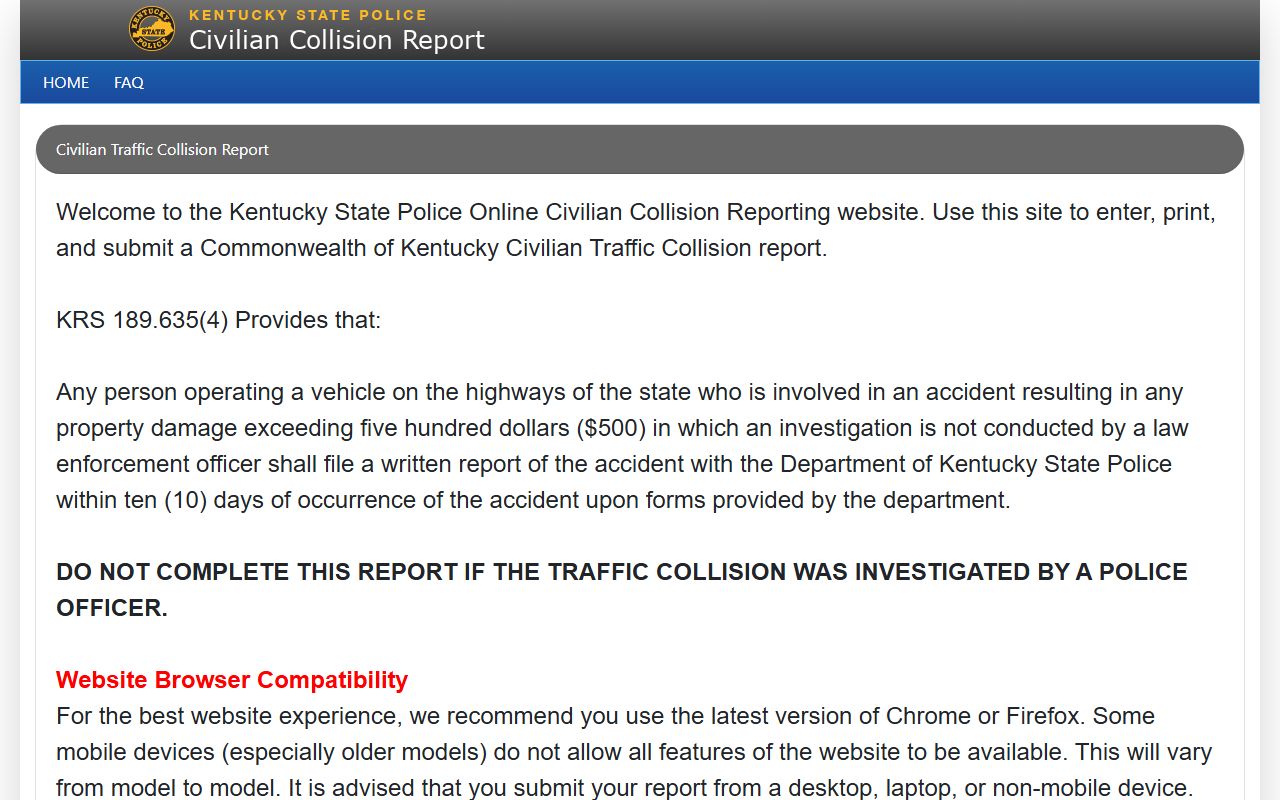 Hopkins County traffic court records Kentucky civilian collision reporting portal