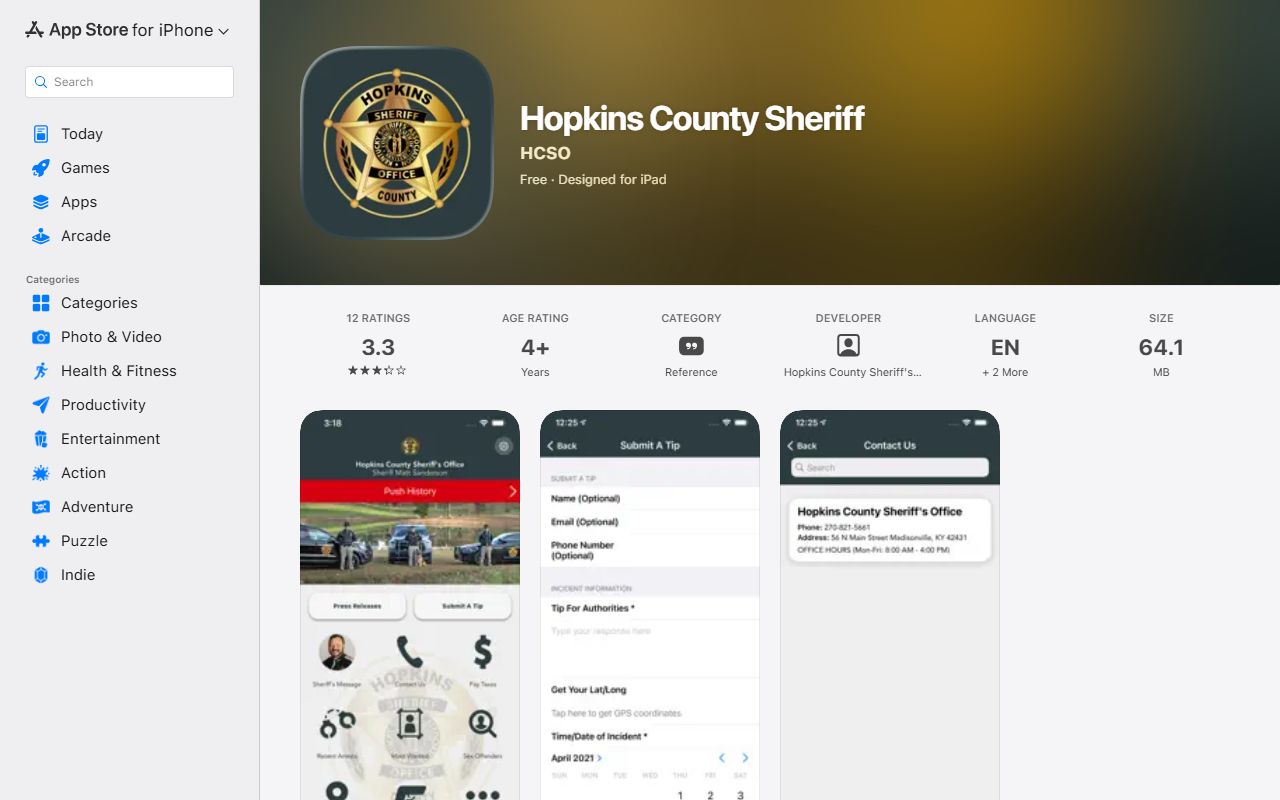 Hopkins County warrant records sheriff iOS app listing