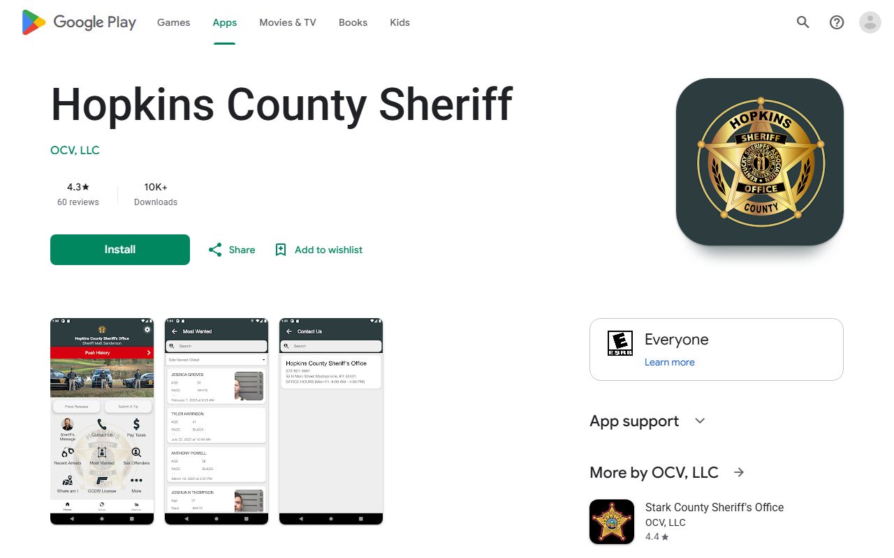Hopkins County warrant records sheriff app listing